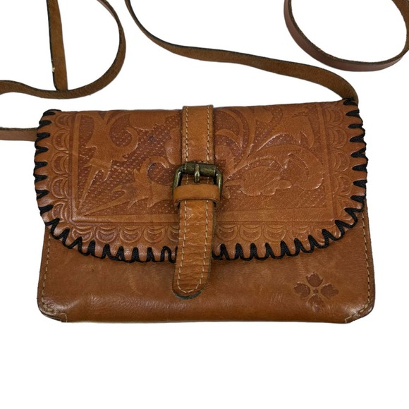 Patricia Nash Torri Tooled Brown Leather Crossbody Bag Boho Retro Floral Small - Picture 3 of 8